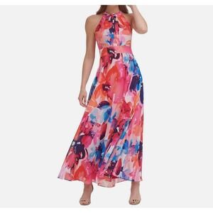 NEW Eliza J Women's Maxi Dress Sundress Pink Halter Sz 14 Preppy Floral $168